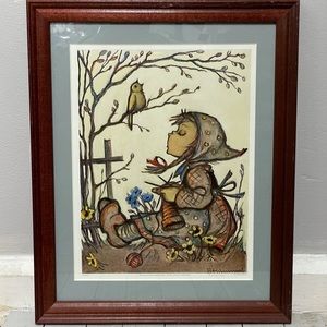 M.I. HUMMEL Vintage Framed Numbered Reproduction Drawing Art Print Switzerland